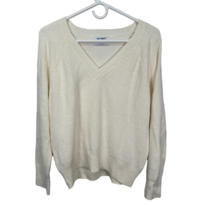 Old Navy Cream Ribbed Collegiate V-neck Sweater Medium‎